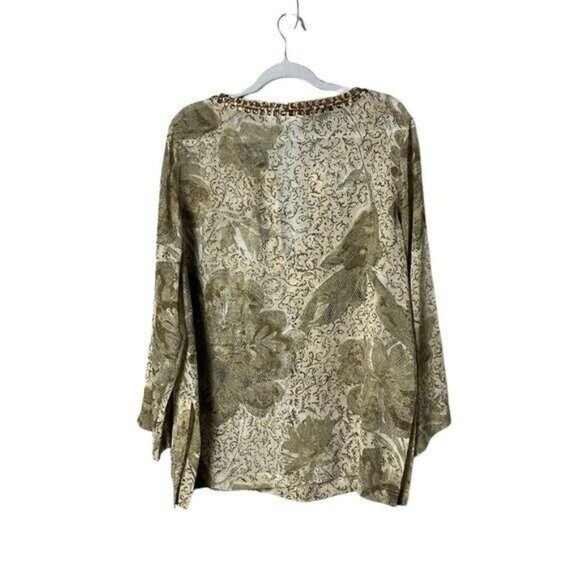 Chicos Women Silk Blouse Large Floral Artsy Embellished Fairycore Bohemian - Picture 5 of 9